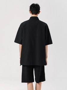 ชุดเสื้อเชิ้ตแขนสั้นลำลองฤดูร้อนแบบ 2 ชิ้นสำหรับผู้ชาย ผ้าฝ้าย 100% น้ำหนักเบา ระบายอากาศได้ดี แห้งเร็ว เหมาะสำหรับกิจกรรมกลางแจ้ง ใส่ได้ทั้งชายและหญิง ทรงหลวม - Product Image 3