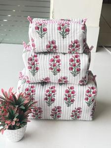 Bohemian Toiletry Bags Cosmetic Bag Set With Pink Gingham Cotton Cosmetic <b>Cases</b> Set With Zipper Closure Small Size Multi - Product Image 2