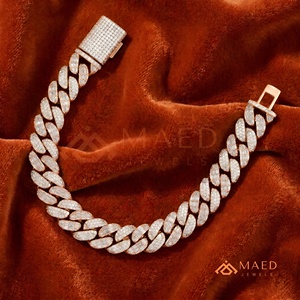 Pulsera de eslabones cubanos Miami en oro rosa con moissanita, cadena fina, joyería de moda para uso diario, estilo regalo Miami Chicago - Product Image 1