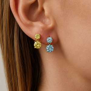 Customize Colored Round Cut Moissanite <b>Drop</b> Earrings For Unisex 925 Silver Fine Party Occasion Gift For Partners - Product Image 6
