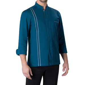 เสื้อเชฟสีพื้นสำหรับผู้ชายรุ่นใหม่ มีกระเป๋า แต่งขอบ แขนยาว ระบายอากาศได้ดี สวมใส่สบาย แฟชั่นชุดยูนิฟอร์มทำงาน - Product Image 4