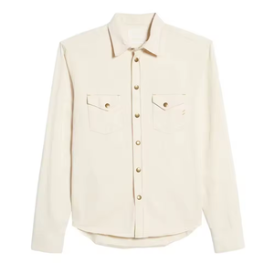 Chemise en jean pour homme, couleur blanc crème, en coton sergé, manches longues, deux poches poitrine, coupe classique, chemises en jean durables - Product Image 4