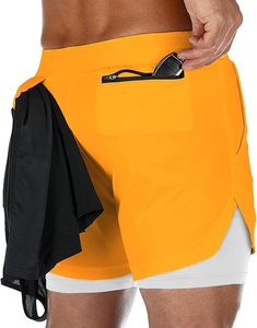 Custom Logo Men's Double Layer Blank Sports Athletic Workout Running Gym Shorts Breathable Eco-Friendly Quick Dry Drawstring - Product Image 4
