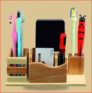 Organisateur de bureau en bois avec support pour téléphone et porte-stylo, design mignon, en bambou, fait main, cadeau de bureau - Product Image 6