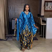Robe Boubou Femme Tendance, Impression Numérique, Avec Ceinture et Foulard