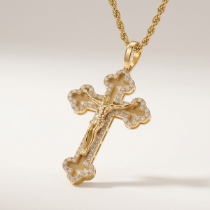 Crucifijo de Diamantes para Hombre, Joyería Religiosa Hip Hop, Borde con Diamantes de Laboratorio, Oro Amarillo de 18k - Product Image 1