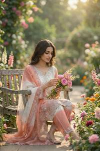 Women's Pure GMY Silk Ethnic <b>Pant</b> Suit Set with Embroidery, <b>Sequins</b>, Digital Print and Designer Lace Border - Product Image 3