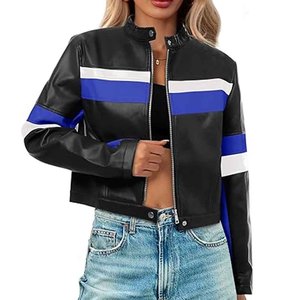 Chaqueta de Cuero para Mujer, Estilo Motero Clásico, Corte Ajustado, con Cierre, Abrigo de Moda para Invierno, Venta al Por Mayor OEM - Product Image 3