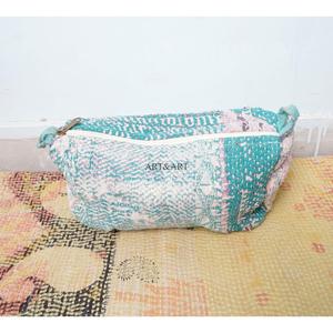 Handmade Cotton Kantha Floral Pattern Modern Style Cosmetic Pouch Bag Zipper Closure Small-Large Sizes Women's Gift Rajasthan - Product Image 5