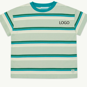 เสื้อยืดคอกลมแขนสั้น / ดีไซน์ลายทางเย็บตะเข็บทนทาน คอลเลคชั่นฤดูร้อนลำลอง สวมใส่สบายสำหรับเด็กผู้ชาย ชุดฤดูร้อน - Product Image 1