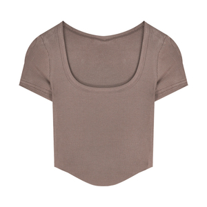 Chemise en tricot à col rond pour femme, bleu clair, coupe courte, manches courtes, fermeture éclair, coupe ample, décontractée, printemps-été, polyester/coton - Product Image 5