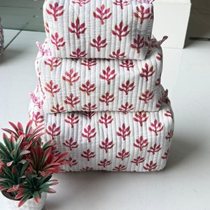 Bohemian Embroidered Cotton Cosmetic <b>Storage</b> <b>Toiletry</b> Bag Set with Leaf Pattern Multi-Function Organizer Cover Closure Large - Product Image 1