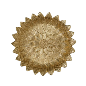 Plateau de service en aluminium, design floral, ensemble de plateaux décoratifs, forme ronde moderne, motif floral, décoration de table, couleur or - Product Image 1