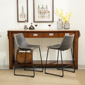 Lotusville Lot de 2 tabourets de bar réglables en hauteur, en cuir PU vintage, gris antique - Product Image 3