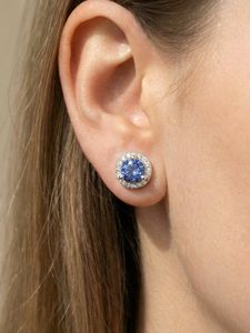 Blue Sapphire Halo <b>Stud</b> Earrings Round 925 Sterling <b>Silver</b> 14K Gold Plated Classic September Birthstone Gift - Product Image 3