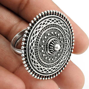 Antique Design Large Tribal Multi Strand Flower Charms <b>Ring</b> <b>Crafted</b> From 925 Sterling Silver Adjustable Design Bohemian <b>Ring</b> - Product Image 2