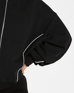 Sudadera con capucha para mujer, estilo urbano, transpirable, de algodón, con cremallera, detalles de ribete en contraste, logotipo personalizado OEM, talla grande, venta al por mayor - Product Image 6