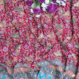 Tissu en crêpe léger brodé floral marron de 54 pouces, matériau élaboré pour la broderie Daman, idéal pour les Kurtis, tuniques, robes Anarkali et costumes. - Product Image 5