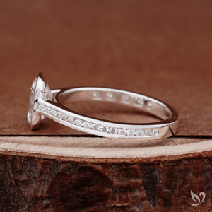 Sleek emerald cut 1ct lab grown diamond ring with bezel <b>frame</b> and channel band in 10k white gold - Product Image 2