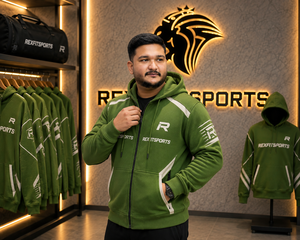 REXFITSPORTS 2026 Custom Green <b>Zip</b> Up Hoodie Unisex Cotton Polyester Fleece Streetwear <b>Full</b> <b>Zip</b> <b>Sweatshirt</b> with Contrast Panels - Product Image 2