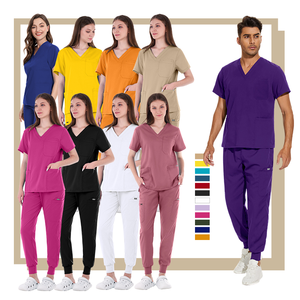Tenues d'hôpital en polyester tricoté à taille haute pour femmes, ensembles de joggers à manches courtes avec logo personnalisé - Product Image 1