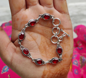Natural <b>Red</b> Garnet 925 Sterling Silver Adjustable <b>Bracelet</b> Natural Gemstone Jewelry Elegant Birthstone <b>Bracelet</b> - Product Image 1