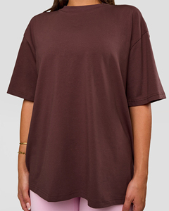 เสื้อยืดคอกลมโอเวอร์ไซส์สำหรับผู้หญิง สีพื้น ทรงหลวม ไหล่ตก แขนสั้น ผ้าเจอร์ซีย์คอตตอน ยาวพิเศษ ใส่ได้ทุกฤดู - Product Image 5