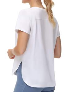 เสื้อยืดผู้หญิงสีเทาอ่อน ผ้าฝ้าย แขนสั้น คอกลม สวมใส่สบายๆ ในฤดูร้อน เนื้อผ้านุ่ม ระบายอากาศได้ดี น้ำหนักเบา เสื้อยืดเรียบง่าย - Product Image 3