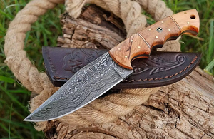 Couteau de chasse artisanal en acier de Damas, forgé à la main, lame pleine longueur, couteau de survie pour le camping, la chasse et le bushcraft, coupe précise - Product Image 4
