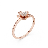 Cincin Berlian Buatan Laboratorium 14K Warna Rose Gold Bentuk Bunga untuk Wanita, Hadiah Pernikahan & Ulang Tahun