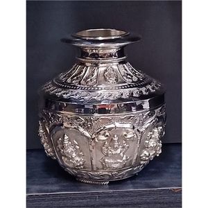 Silver Plated Brass Kalash Luxury Nakshi Work Puja <b>Lota</b> Metal Antique Hindu Temple Decorative Holy Water Pot Wholesale Supplier - Product Image 6