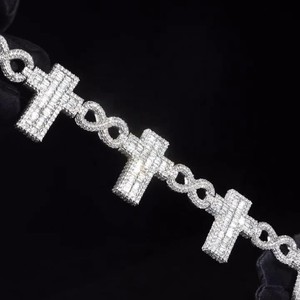 Pulsera Infinito Cruzado al por Mayor, Plata de Ley 925 con Oro 10K, VVS1 Cultivado en Laboratorio, Estilo Iced Out, Pulsera de Fe Infinita, Proveedor Hip Hop - Product Image 1