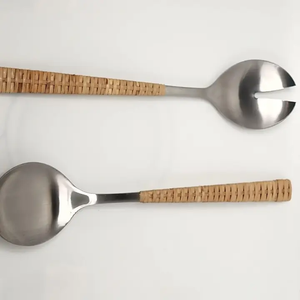 Ensemble de couverts en rotin et acier inoxydable : cuillère, fourchette et couteau – Meilleur prix - Product Image 3