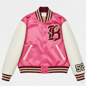 Veste universitaire en satin pour homme, nouvelle arrivée, vente en gros, broderie chenille personnalisée, manches en cuir, veste universitaire de baseball pour l'hiver - Product Image 1