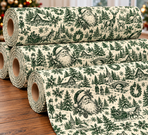 <b>Christmas</b> Toile Microfiber Fabric Eco-Friendly Organic Green Santa Deer Woven Medium Weight Holiday Sewing Material - Product Image 2