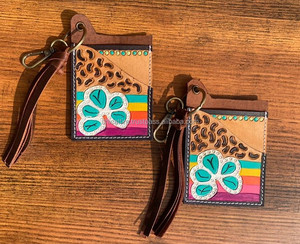 Nueva llegada Floral turquesa Tooled cuero ATM tarjetero estuches elegante pequeño occidental moda borla tarjeteros con llaveros - Product Image 2