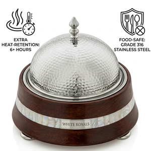 Ramadan Hotpot Casserole <b>Set</b> Premium Wooden <b>Chafing</b> <b>Dish</b> <b>Buffet</b> Hammered Stainless Steel Dome Lid Durable Heat-Retention Modern - Product Image 4