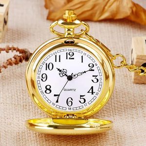 Montre de poche pour homme, vintage, en alliage, analogique, dorée, avec chaîne, style classique antique - Product Image 3