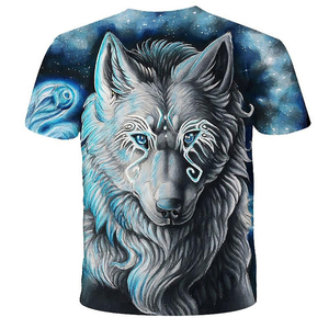 <b>Men's</b> Wolf Face Print T-Shirt Short Sleeve O-Neck Casual Regular Fit Knitted Polyester <b>Animal</b> Pattern Design - Product Image 2