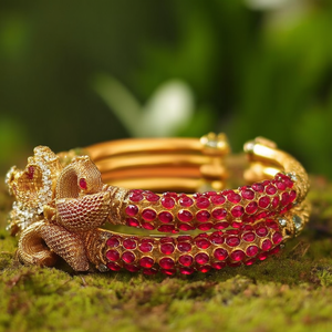 Ruby Peacock Bridal <b>Bangles</b> 2x6-Ethnic <b>Copper</b> & Brass Bracelets with Pearl Emerald Diamond Accents - Product Image 2