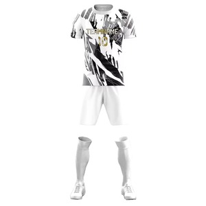 Ensemble de maillots de football personnalisés pour hommes, blanc et noir, imprimé abstrait, col rond, manches courtes, polyester respirant, nom de l'équipe 1 - Product Image 2