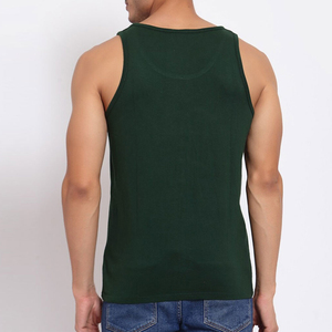 Camiseta sin mangas de algodón verde para hombre con estampado de símbolo de la paz blanco, cuello redondo, estilo casual, transpirable, con logo frontal tejido - Product Image 4