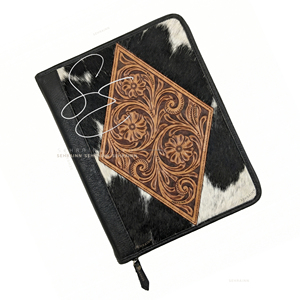 <b>File</b> Cover Tooled Leather Portfolio <b>Folder</b> Hair On A4 <b>Organizer</b> Zipper Case Vintage Black Office Padfolio Custom Certificate Bag - Product Image 1