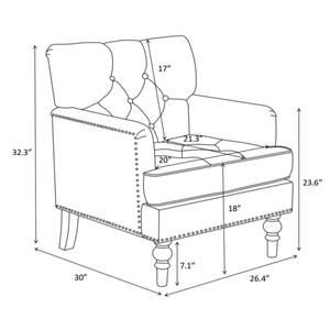 Poltrona Club Trapuntata con Bottoni, Rivestita in Tessuto di Lino e Velluto a Coste, per Camera da Letto e Soggiorno, Poltrone Accent Stile Mid-Century - Product Image 2