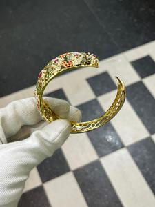 Bracelets en laiton plaqué rhodium imitation, zircon floral, perles d'imitation, bijoux ethniques pour femmes, bijoux de mariage traditionnels indiens, Kada - Product Image 6