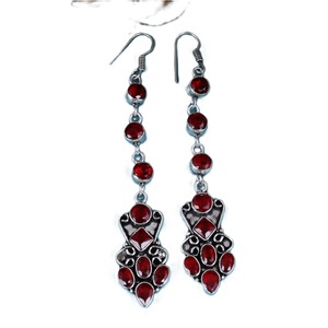 Red Brass Trendy Long Statement Antique <b>Silver</b> Plated Bold Drop <b>Earrings</b> for <b>Wedding</b> & Party Wear | Wholesale Bulk Supplier - Product Image 3