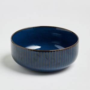 Bol de service en métal côtelé bleu foncé de qualité supérieure avec texture verticale rustique, sans BPA, résistant à la chaleur, pour les fêtes, bleu marine élégant - Product Image 5