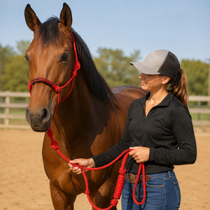 Cabestro de Caballo de Cuerda Roja Premium |   Ajustable, Resistente y Ligero |   Equipo de Equitación con Cuerda de Amarre para Montar a Caballo - Product Image 2