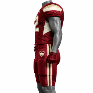 Ensemble d'uniformes de football américain personnalisés pour hommes, maillot et pantalon bordeaux et or, en polyester respirant, vêtements de sport d'équipe, kit d'entraînement - Product Image 5