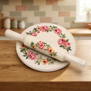 Ensemble Chakla Belan en marbre floral, planche à rouler décorative imprimée avec un Belan rond en marbre pour faire des Roti, Paratha, Puri - Product Image 6